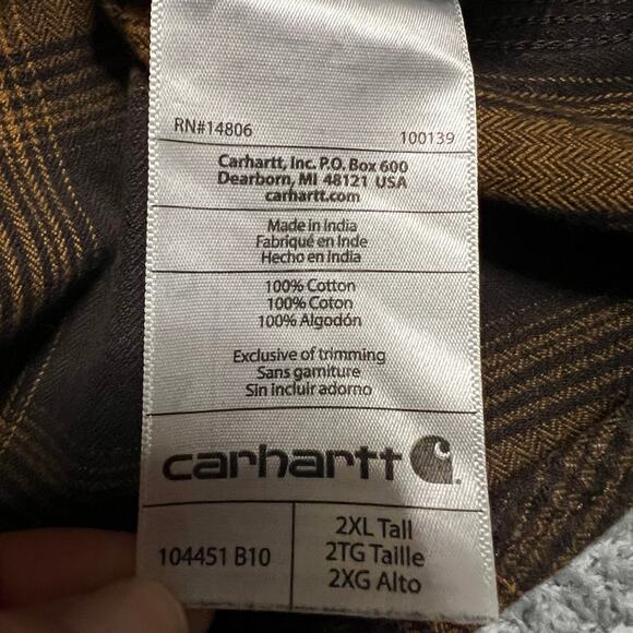 Carhartt Shirt Mens XXL Tall Flannel Long Sleeve Plaid Loose Heavyweight 104451 - Picture 7 of 7